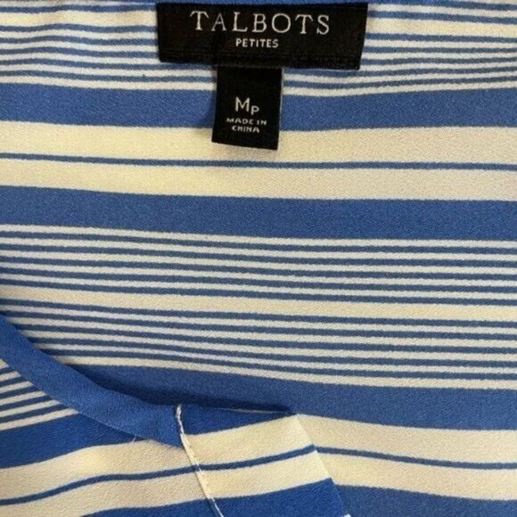 Talbots Blue Stripe Adjustable Sleeve Blouse Top Medium Petite PM - Picture 5 of 6